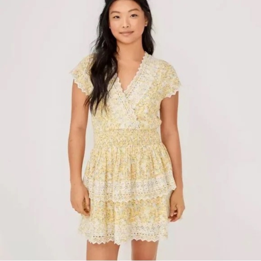 American Eagle Yellow Garden Party Wrap Minidress